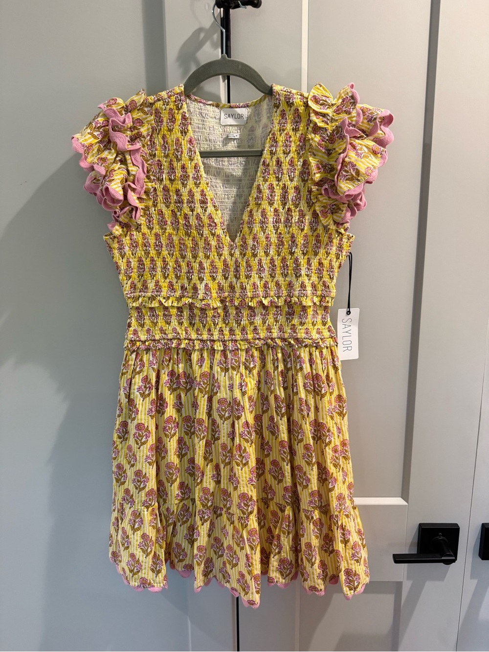 SAYLOR Yellow & Pink Floral Smocked Dress